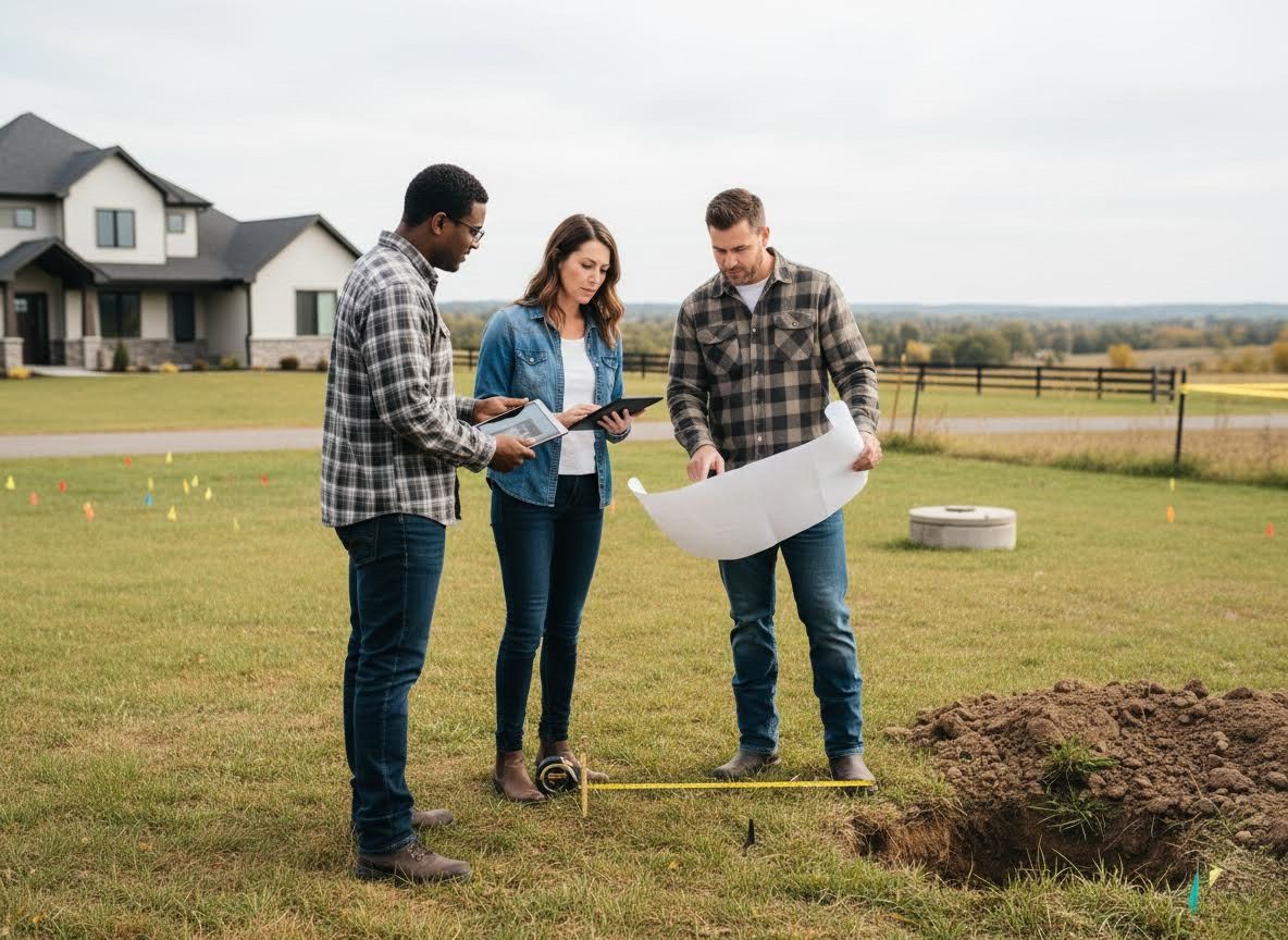 Construction Team Reviewing Plans on a Residential Site