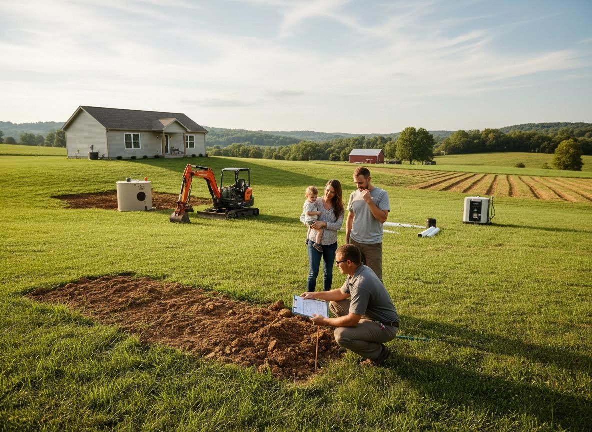 Family and contractor discussing plans for a new system