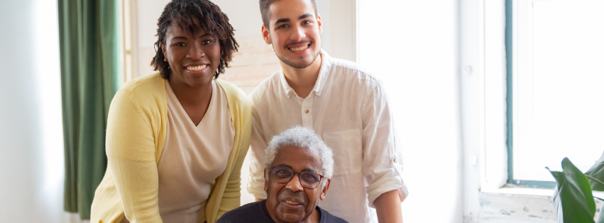 Young people watching an old person