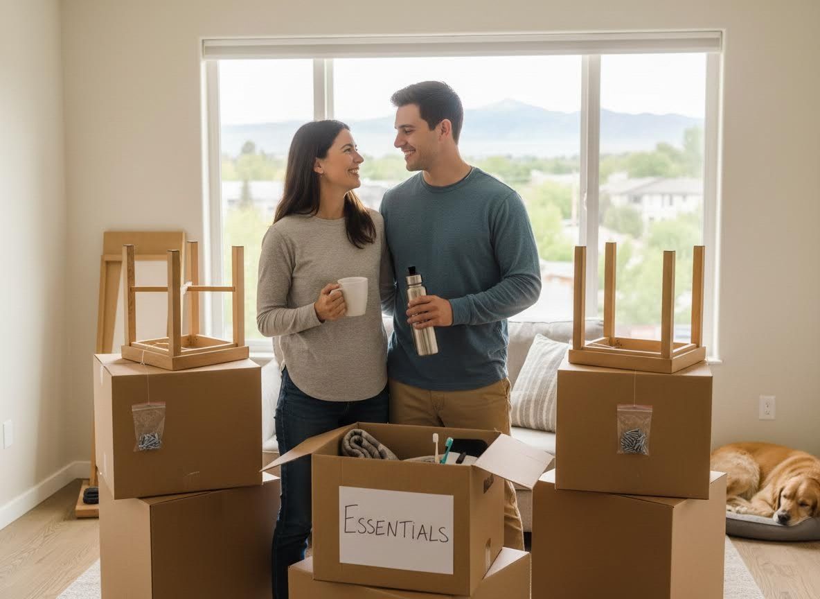 Happy couple moving into new home