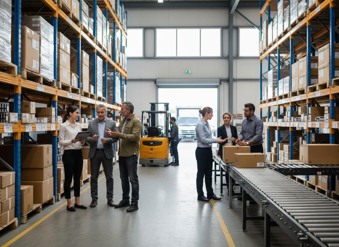 Business Professionals Discussing in a Warehouse