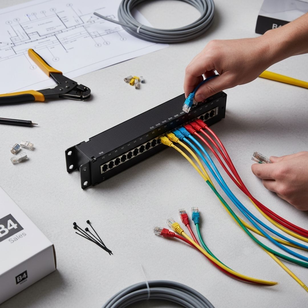 flat lay of various low voltage network components
