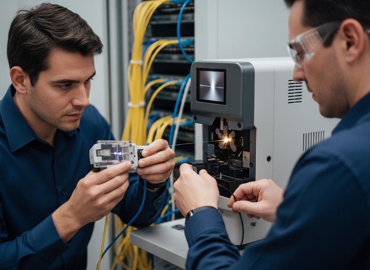 Technicians Splicing Fiber Optic Cables