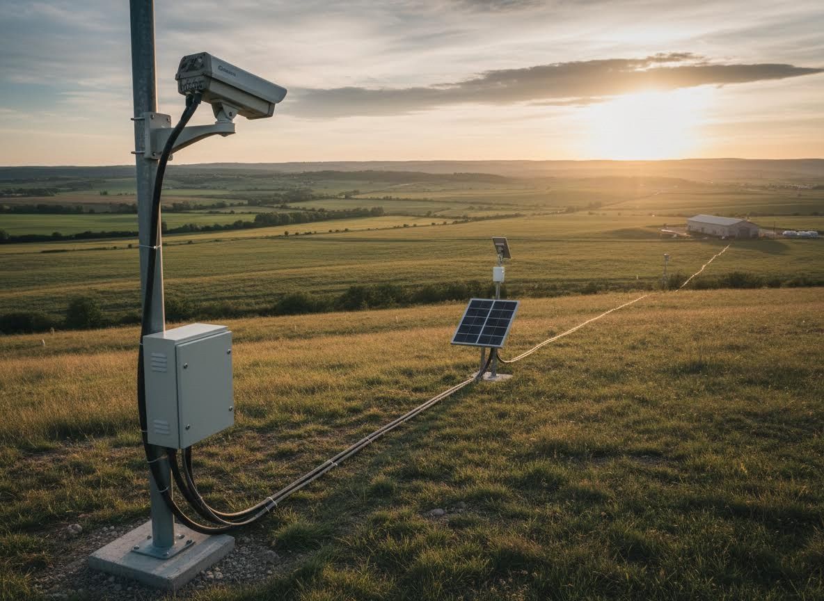 Outdoor Surveillance System with Solar Power in Rural Landscape