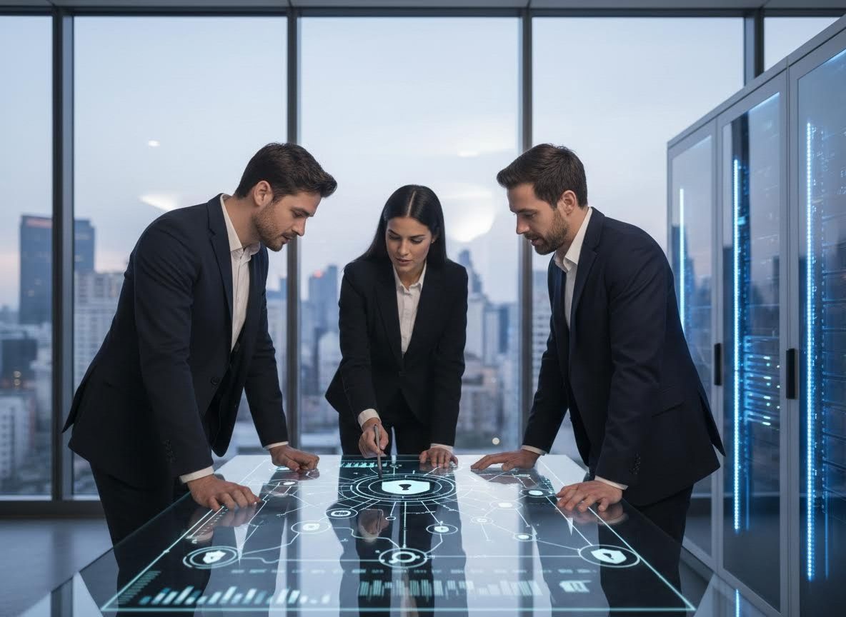 Business Professionals Using Interactive Data Table