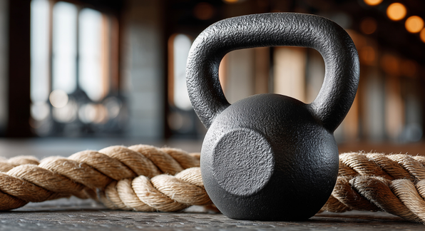 kettlebell and rope.