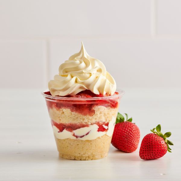 Strawberry shortcake dessert in a cup