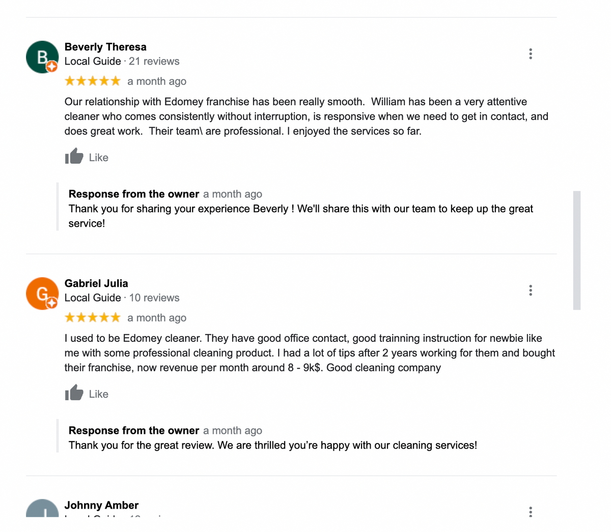 Google Reviews for the best cleaning services 