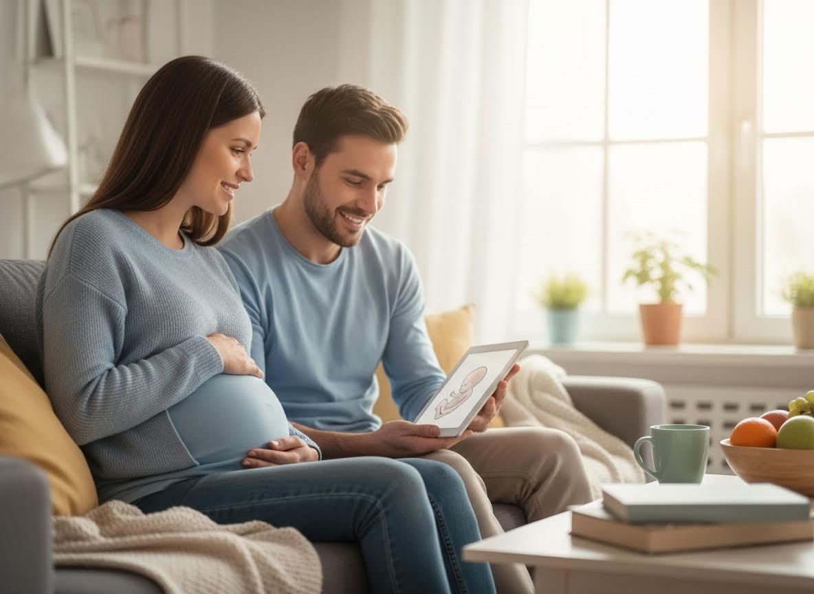 Expectant Parents Viewing Fetus Illustration