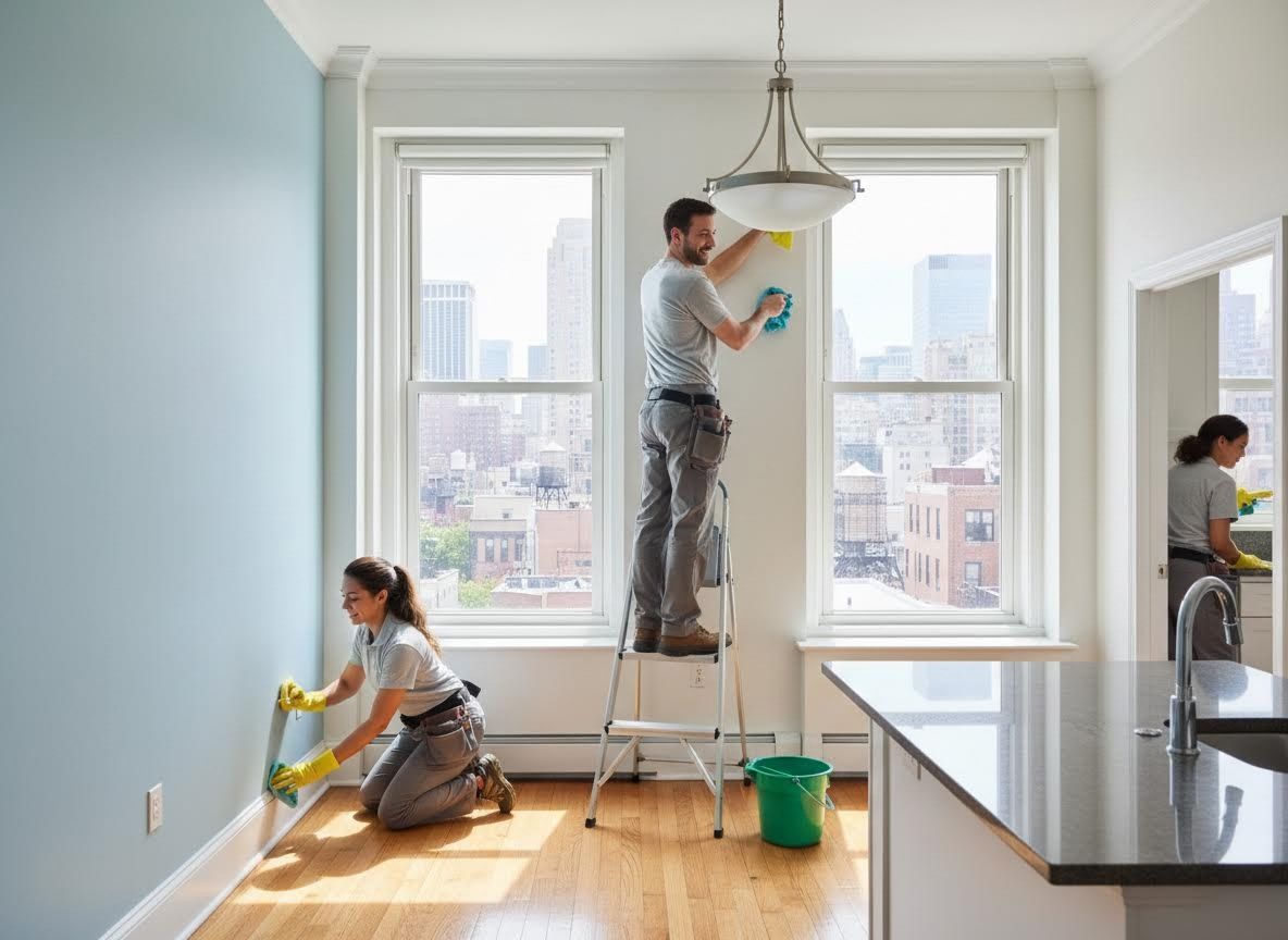 Professional Cleaning Crew in Modern Apartment
