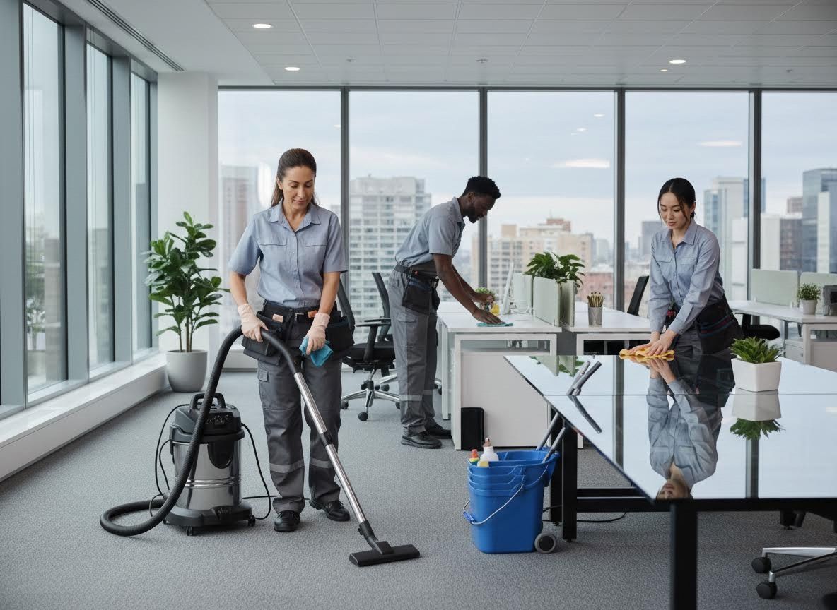 Professional Cleaning Team Working in a Modern Office