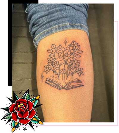 image of flowers and a book
