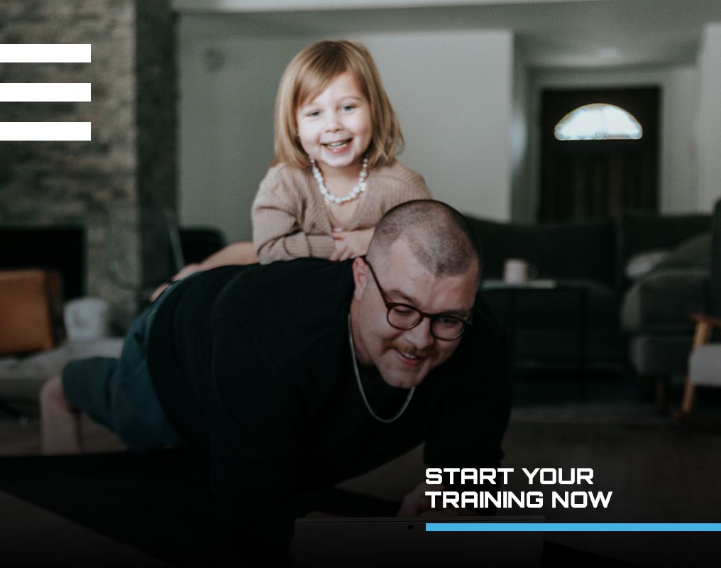 father and daughter working out at home