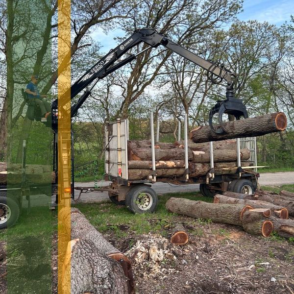 a large claw moving logs onto a truck Tree Logging.jpg