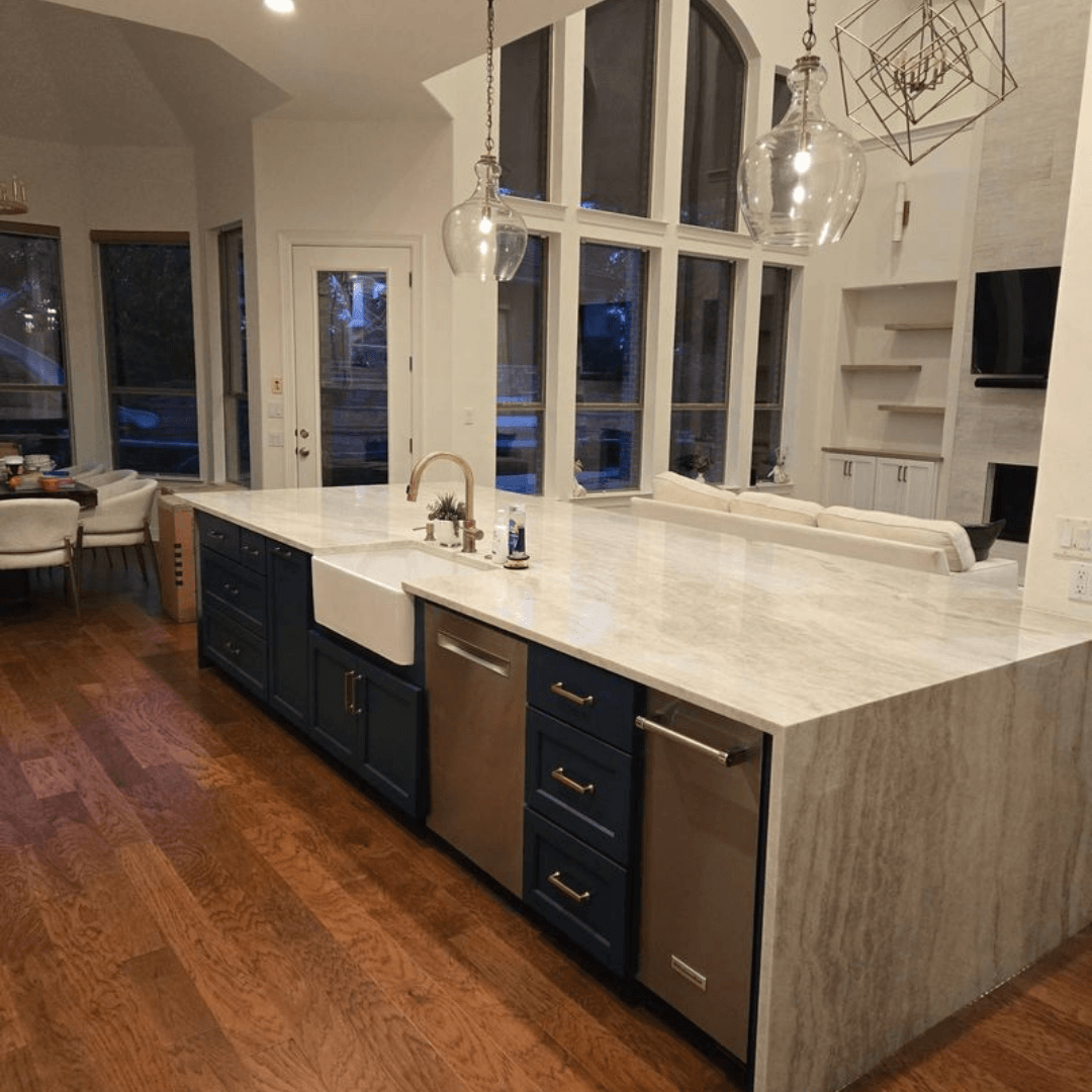 renovated kitchen with large island