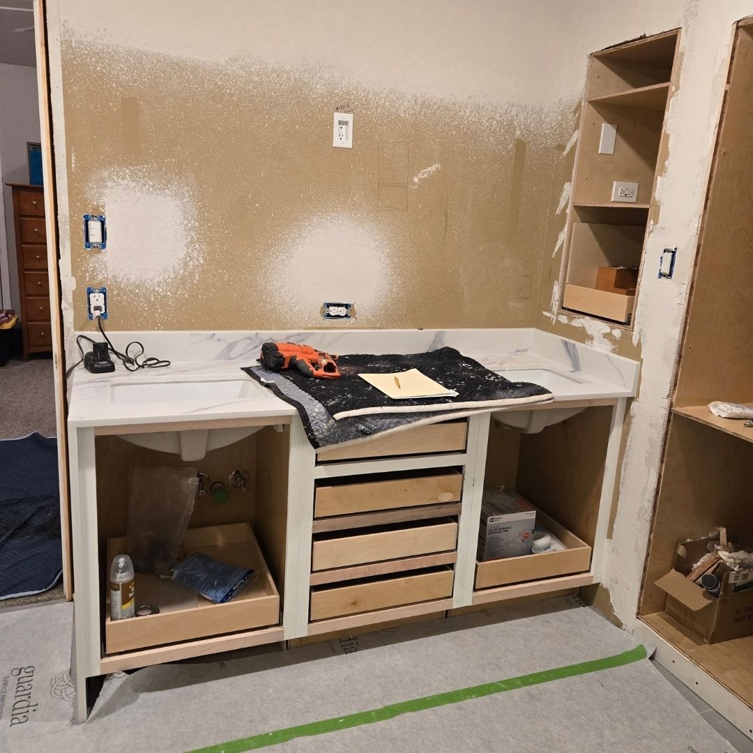 Unfinished custom built-ins during cabinetry installation