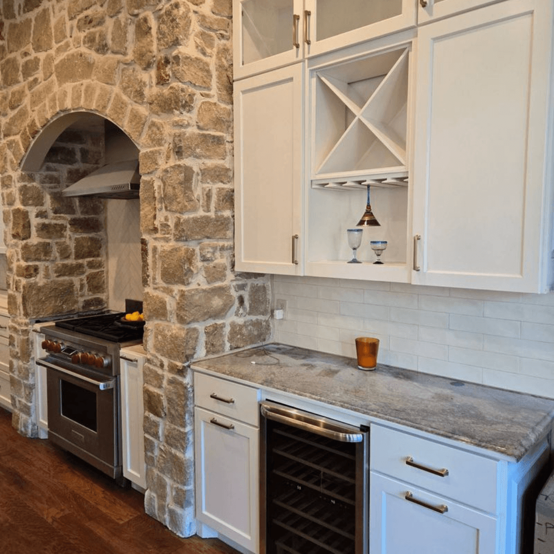 remodeled kitchen with stone hearth