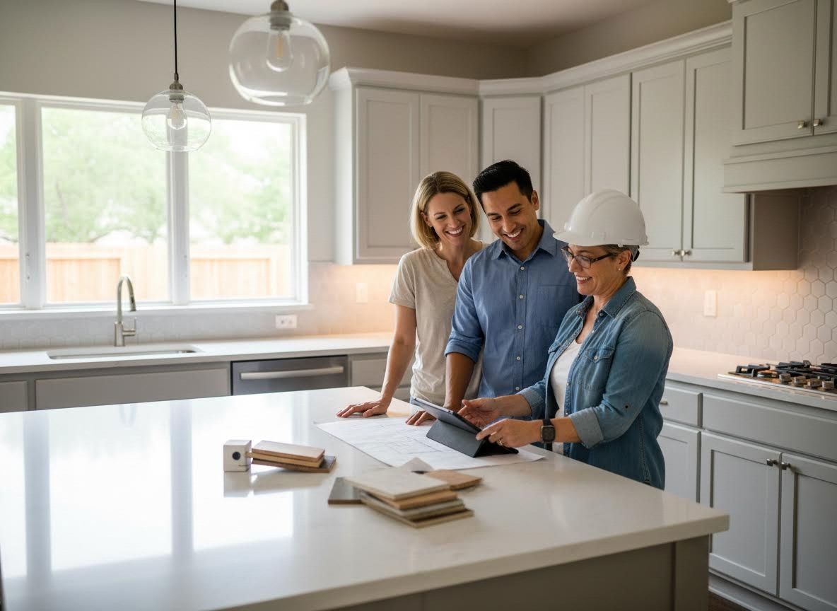 Couple and Contractor Reviewing Kitchen Plans