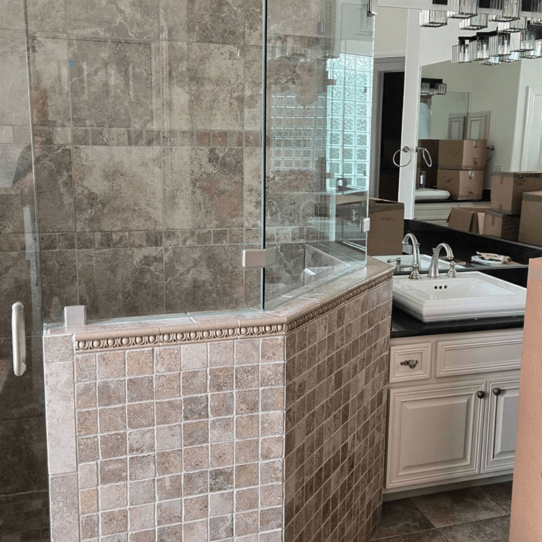 newly renovated bathroom with walk-in shower
