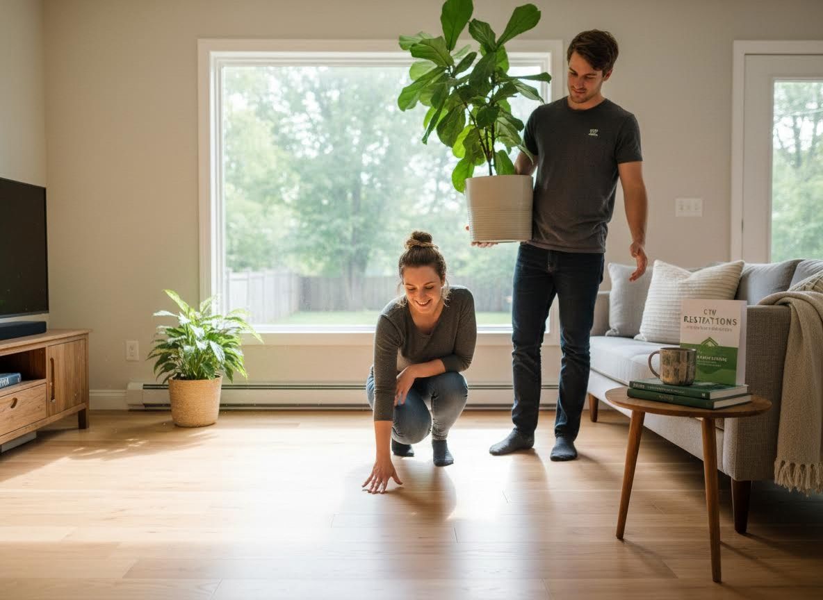 Couple admiring their new hardwood floors