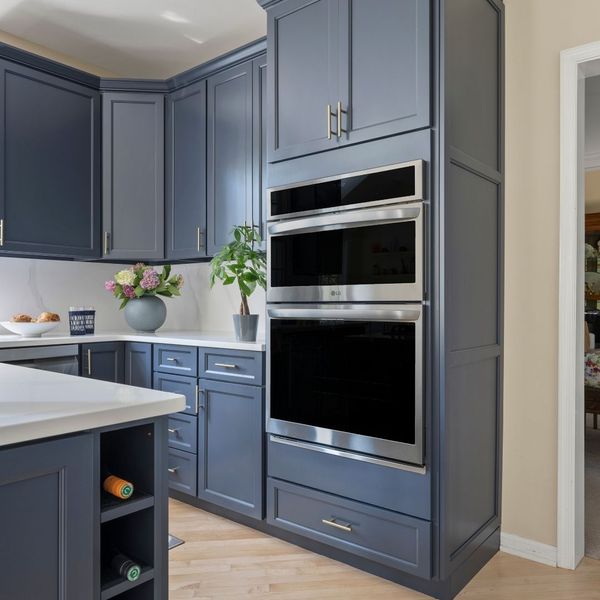 kitchen with blue cabinets