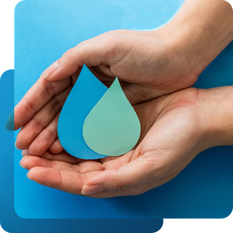 hands holding paper water drop shapes