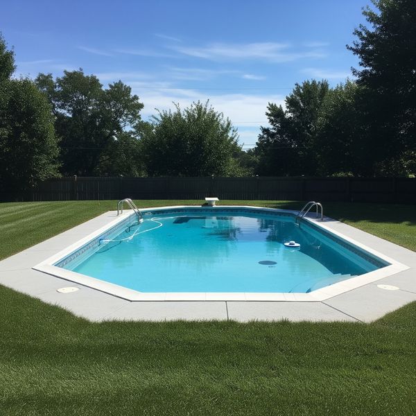In-ground Grecian pool in a grassy backyard