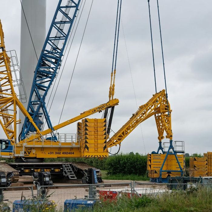 construction crane getting ready to lift materials