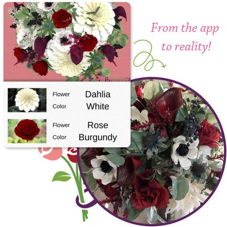 Bridal Bouquet Builder app and real bouquet