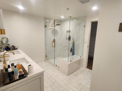 Newly renovated marble bathroom