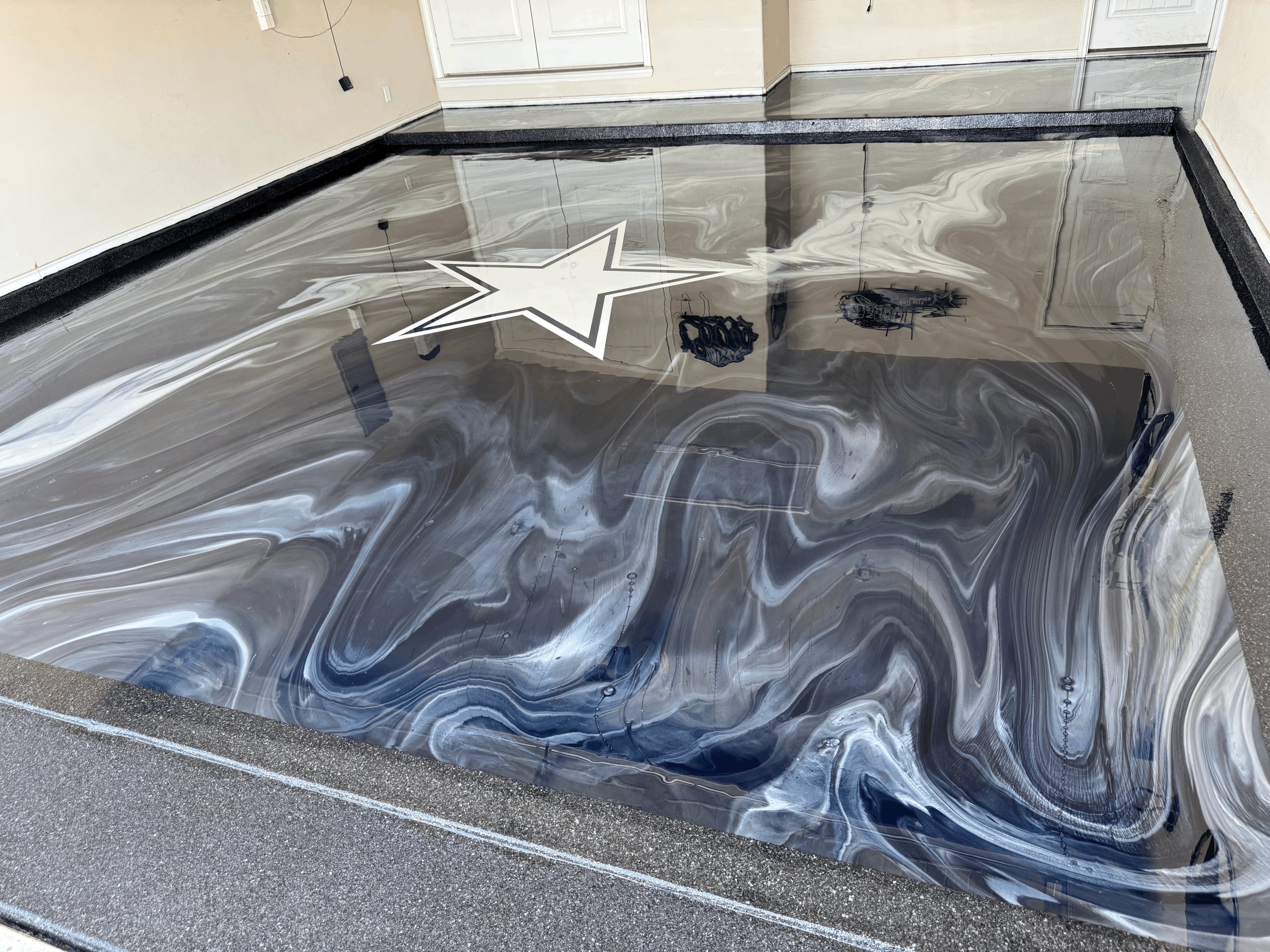 Luxury Metallic Epoxy Floor with Carbon Flake Border – Midland Installation