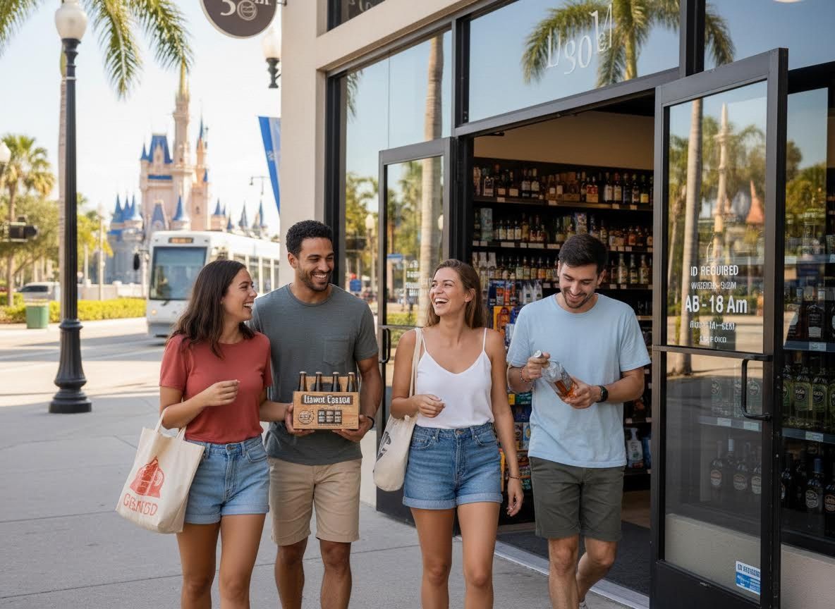 Friends with beverages near Disney's Cinderella Castle