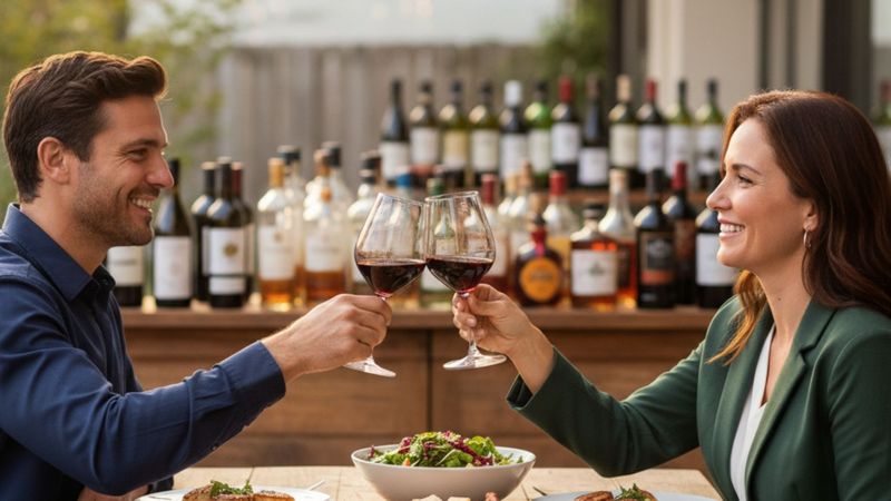 An inviting scene of a couple enjoying wine and food pairings