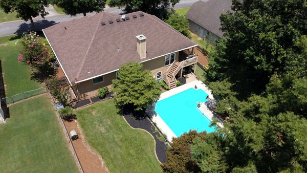 Aerial view of the house and pool