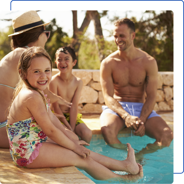 happy family at their pool