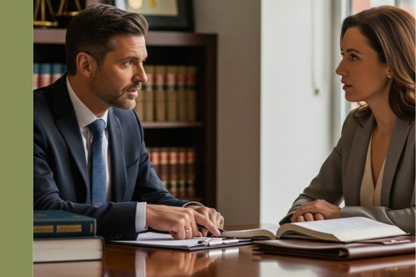 2 adults speaking in legal setting