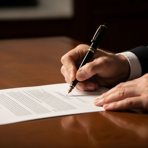a hand signing a legal document