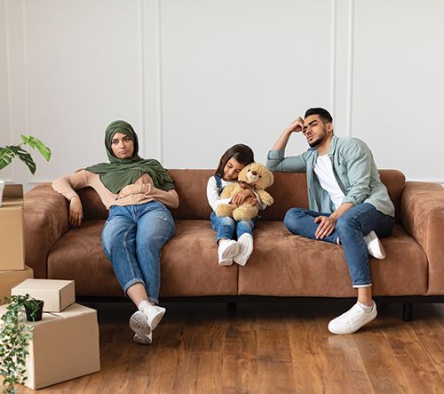 Image of a family not happy about moving