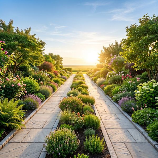 Two stone paths in a green garden representing the choice between legal separation and divorce.