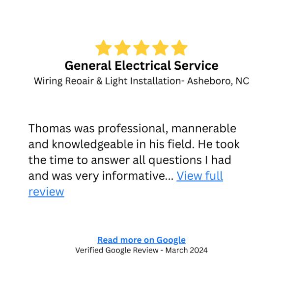 wiring repair and light fixture installation asheboro nc