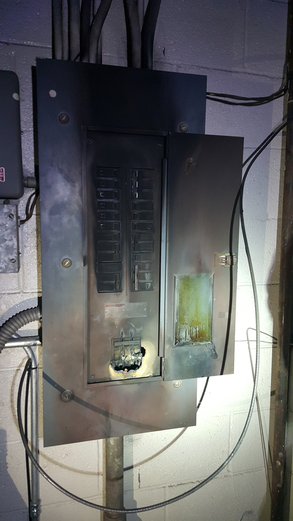 Burnt Electrical Panel Greensboro. No Whole-Home Surge Protector in Place