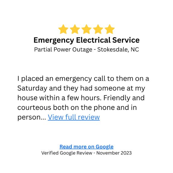 five-star emergency electrical service review stokesdale nc