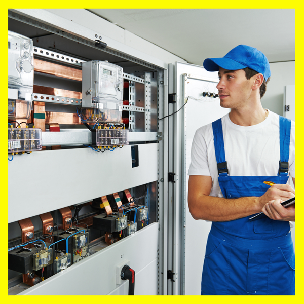 Electrician inspecting an electrical panel