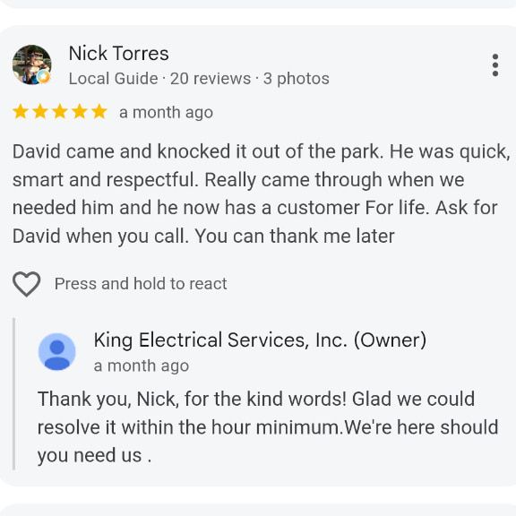 Quick and Respectful Electrician Customer Review