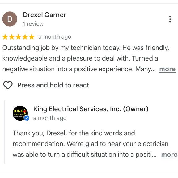 Friendly and Knowledgeable Electrician Customer Review