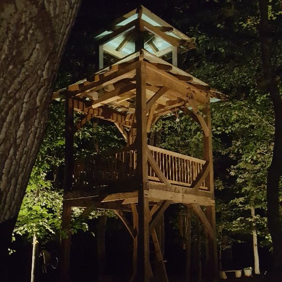 Treehouse Landscape Lighting at Night