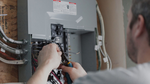 Electrician working on a breaker