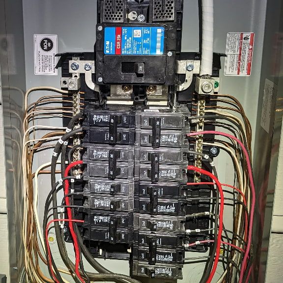 200-amp panel replacement in Guilford County, NC, close-up view
