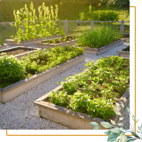 edible garden with raised beds