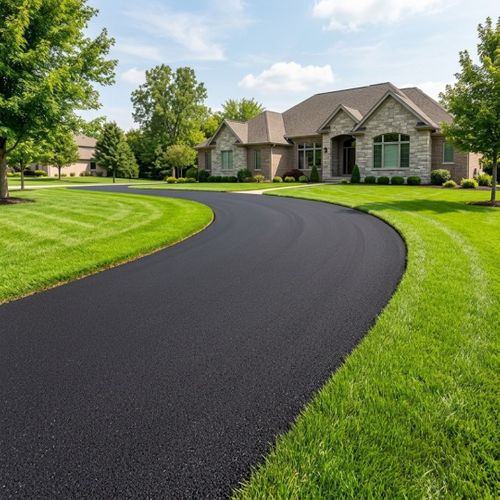 A newly installed residential asphalt driveway in Mississippi, built to withstand humidity.